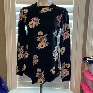 Floral Long Sleeve Top - Black